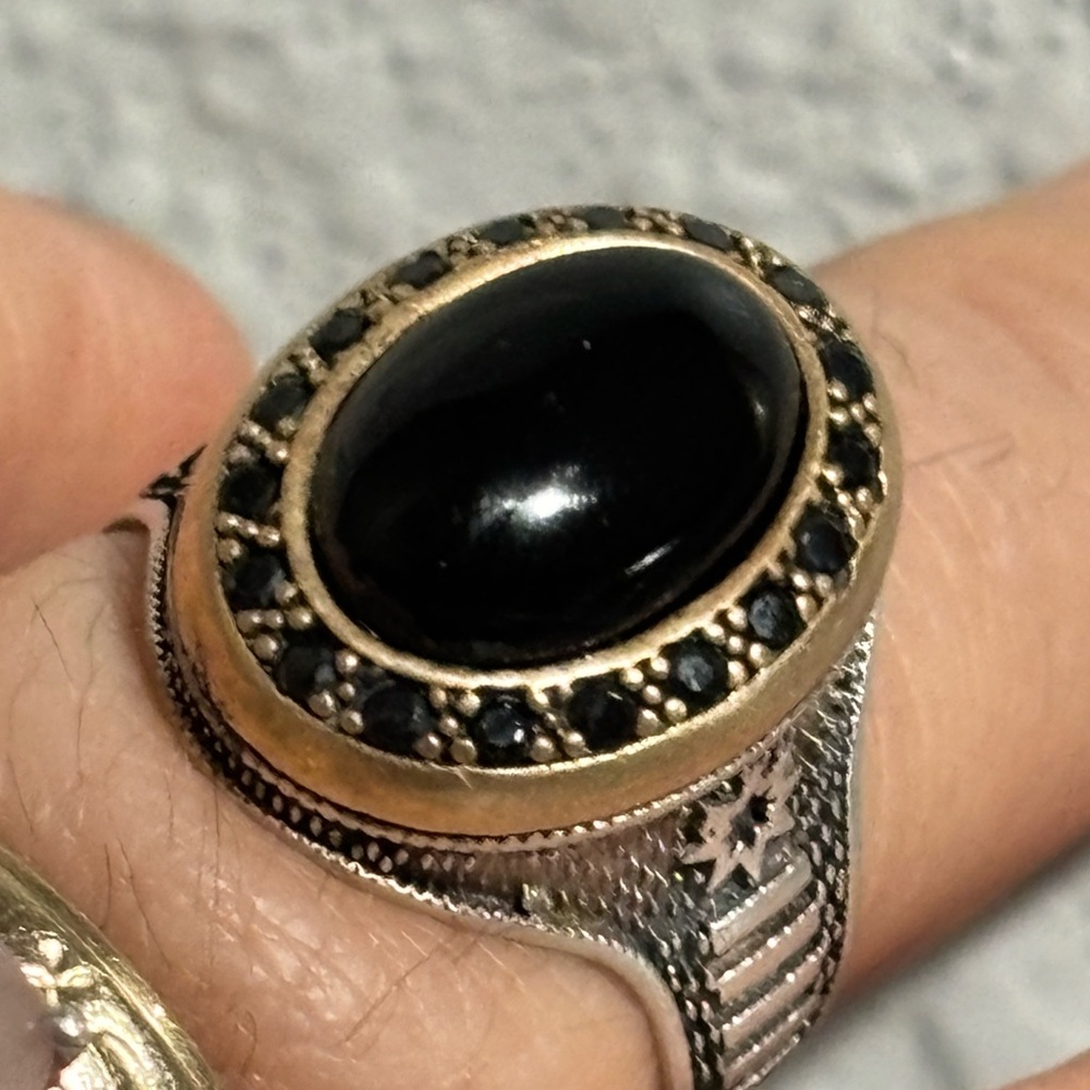 FINALPRICE❤️‍🔥Men’s ring sterling gold filled big black stone onyx18 little